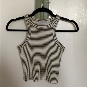Olive green and white stripe crop top